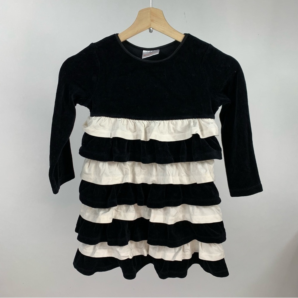 Hanna Andersson Long Sleeve Layered Tiered Ruffle Black White Girls Dress 5 - Picture 2 of 10